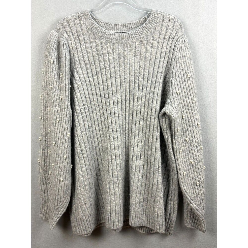 Lane Bryant 26/28 Gray Ribbed Pearl Sleeve Sweater Plus Size Tunic